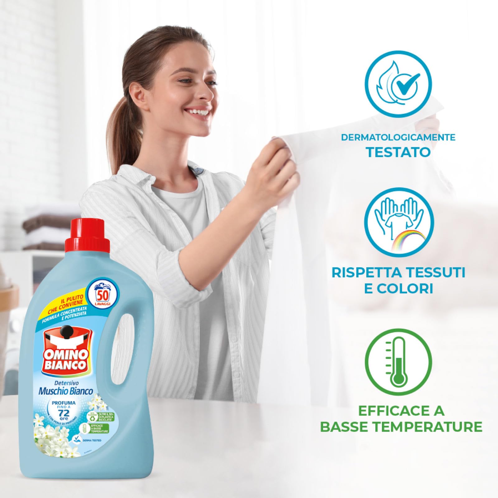 Omino Bianco - Detersivo Lavatrice Liquido, Fresco Profumo con Essenza di Muschio Bianco, 52 Lavaggi, 2000 ml x 5 Confezioni