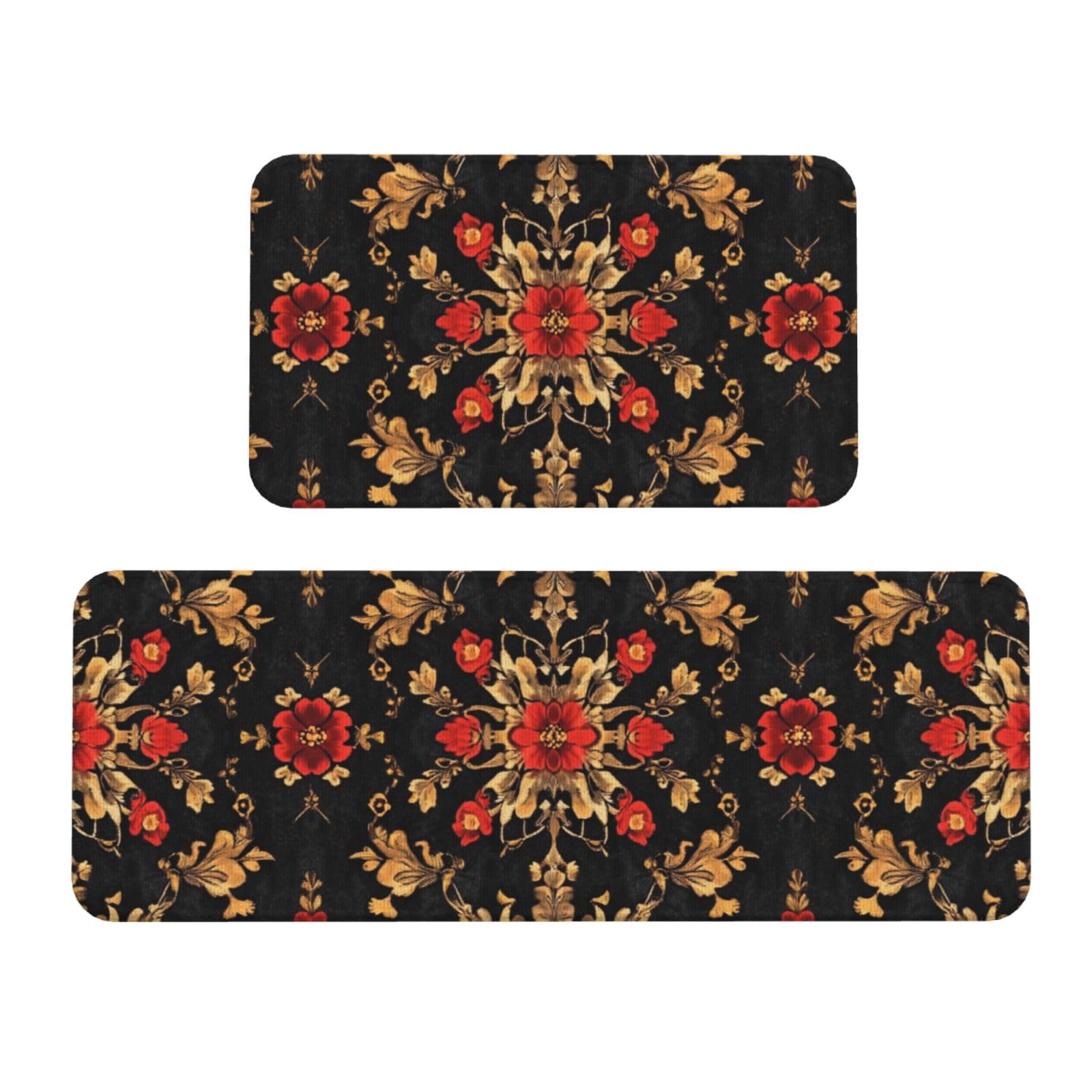 Tapetes de cocina para el suelo que aportan comodidad y decoración con pétalos rojos