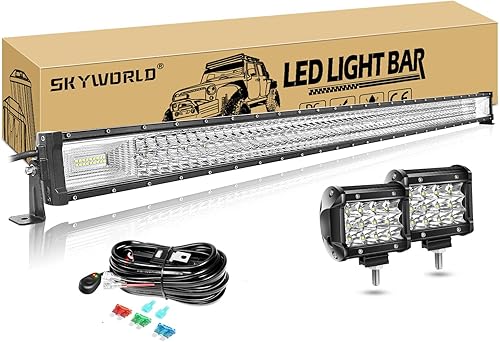 SKYWORLD Barra de luz LED de 52 pulgadas, recta, 675 W, barra de luz LED de tres filas, barra de luz de trabajo combinada de inundación + 2 unidades