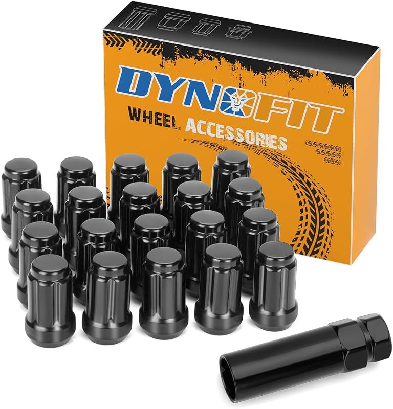 Dynofit M12x1.25 Black Lug Nuts Set for 350Z 370Z Altima Infinit Q50 Q60, 20pcs Closed End Spline Wheel Nuts fit Subaru Forester BRZ Outback WRX, 12mm-1.25 Conical Seat Lugnut for Aftermarket Wheel