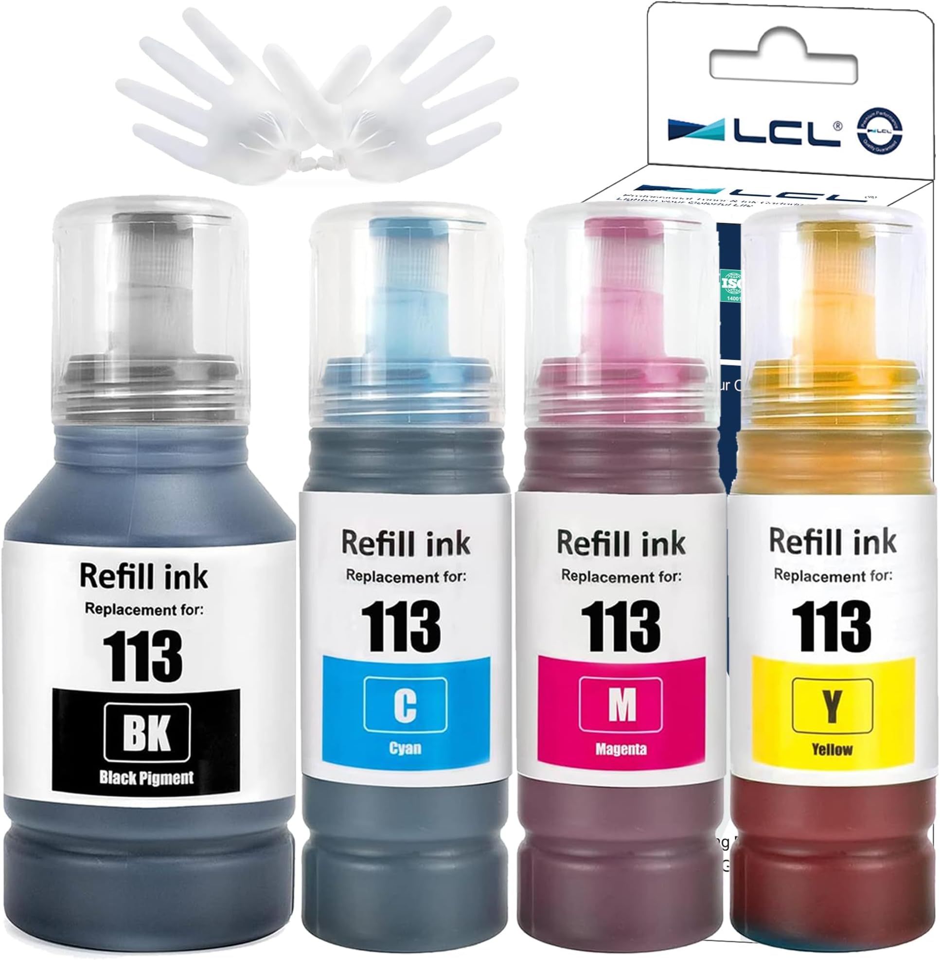 113 Ink Compatible with Epson 113 Ink Cartridges Bottle Multipack for Epson EcoTank ET-16150 ET-16600 ET-16650 ET-16680 ET-5150 ET-5160 ET-5170 ET-5800 ET-5850 ET-5880 (4Pack KCMY)