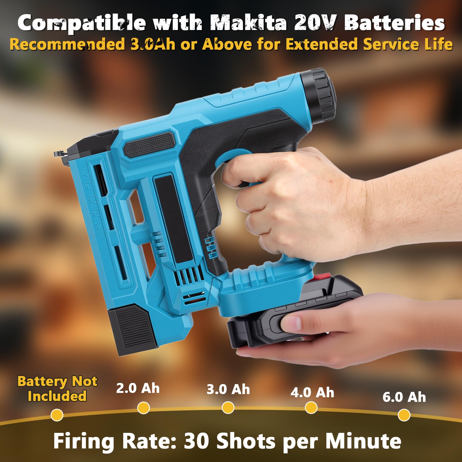 18GA bezprzewodowy pistolet do paznokci, akumulatorowy gwoździarka, gwoździarka 2 w 1, kompatybilny z Makita 21 V, regulowana głębokość, światło LED, w zestawie 1000 gwoździ + 1000 zszywek