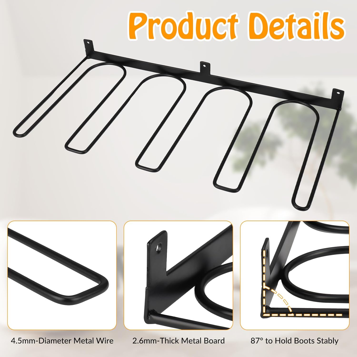 4 Pack Boot Rack Wader Hangers Wall Mount Holds 8 Pairs, Organizer Hanging Metal Tall Holder for Cowboy Garage Storage Closet Entryway Outdoor Drying, Black