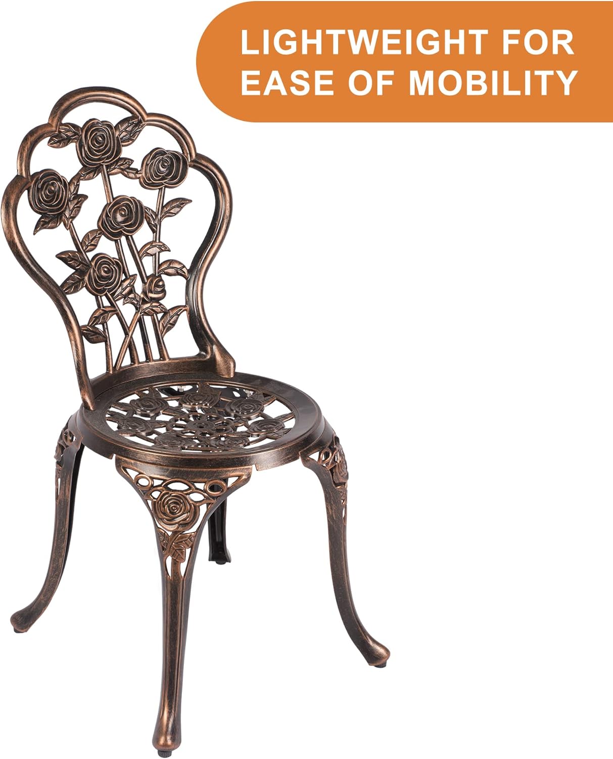 LZRS Bistro Table Set 3-Piece，Outdoor Patio Bistro Set Table and Chairs Furniture w/Rose Design with Umbrella Hole, Cast Aluminum Durable Rust Weather Resistance,Bonus Folding Umbrella,Bronze : Patio, Lawn & Garden