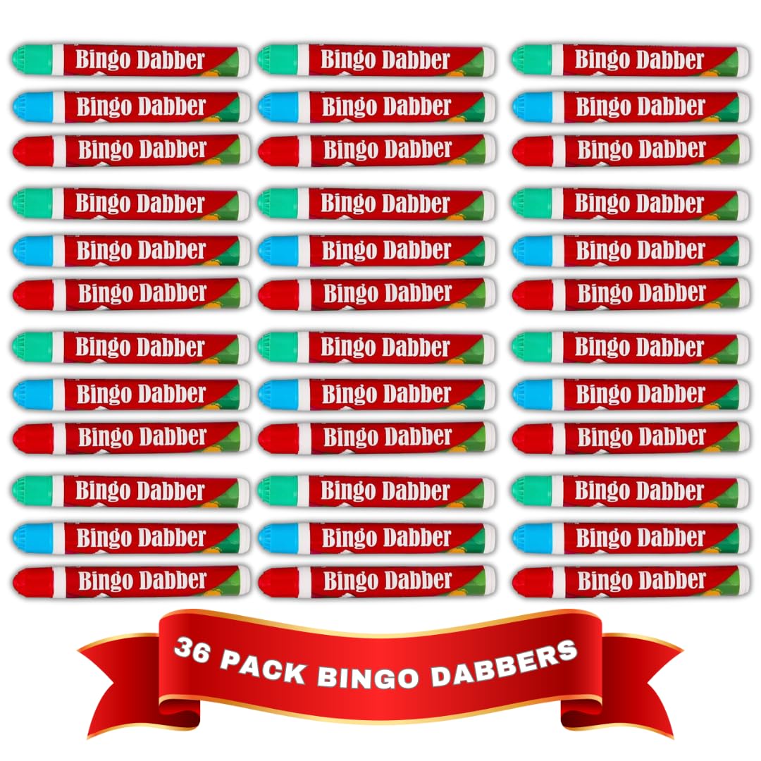 Great British Home Bingo Dabbers Big Pack of 36 (3pk x 12 in Bright Red, Blue, and Green) - Non-Drip Bingo Pens and Dabbers for Bingo Nights with Family and Friends
