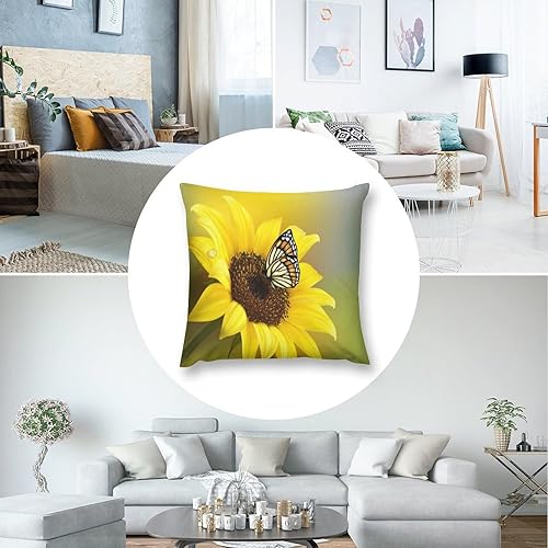 Miniatura 4 de Juego de 1 fundas de almohada suaves para exteriores, diseño de girasol amarillo con mariposa blanca, 20 x 20 pulgadas