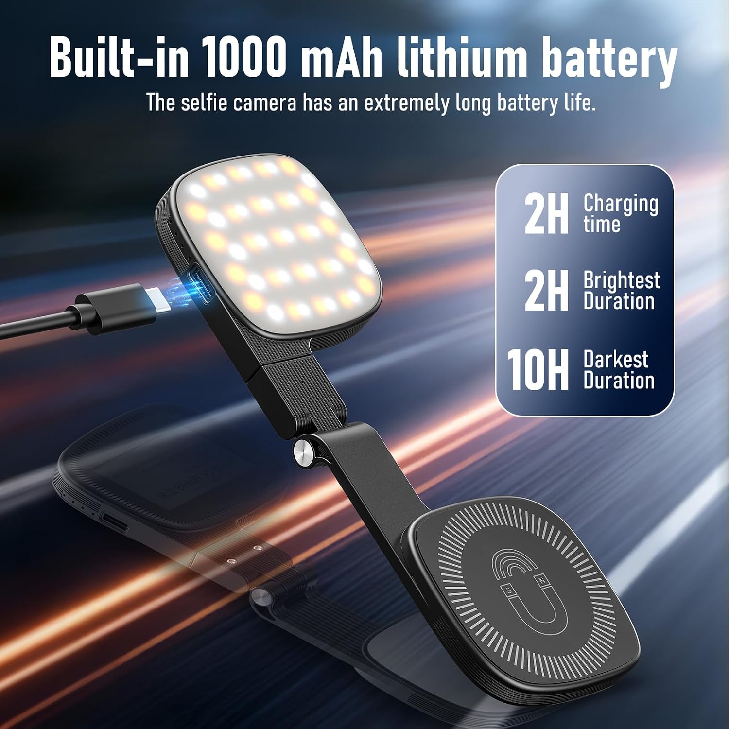 Magnetic Selfie Light with Mirror, 360° Adjustment, Portable Mini LED Phone Fill Lighting, Phone Mirror with Lights for Selfie, Makeup, Video Conference, TikTok (Black)