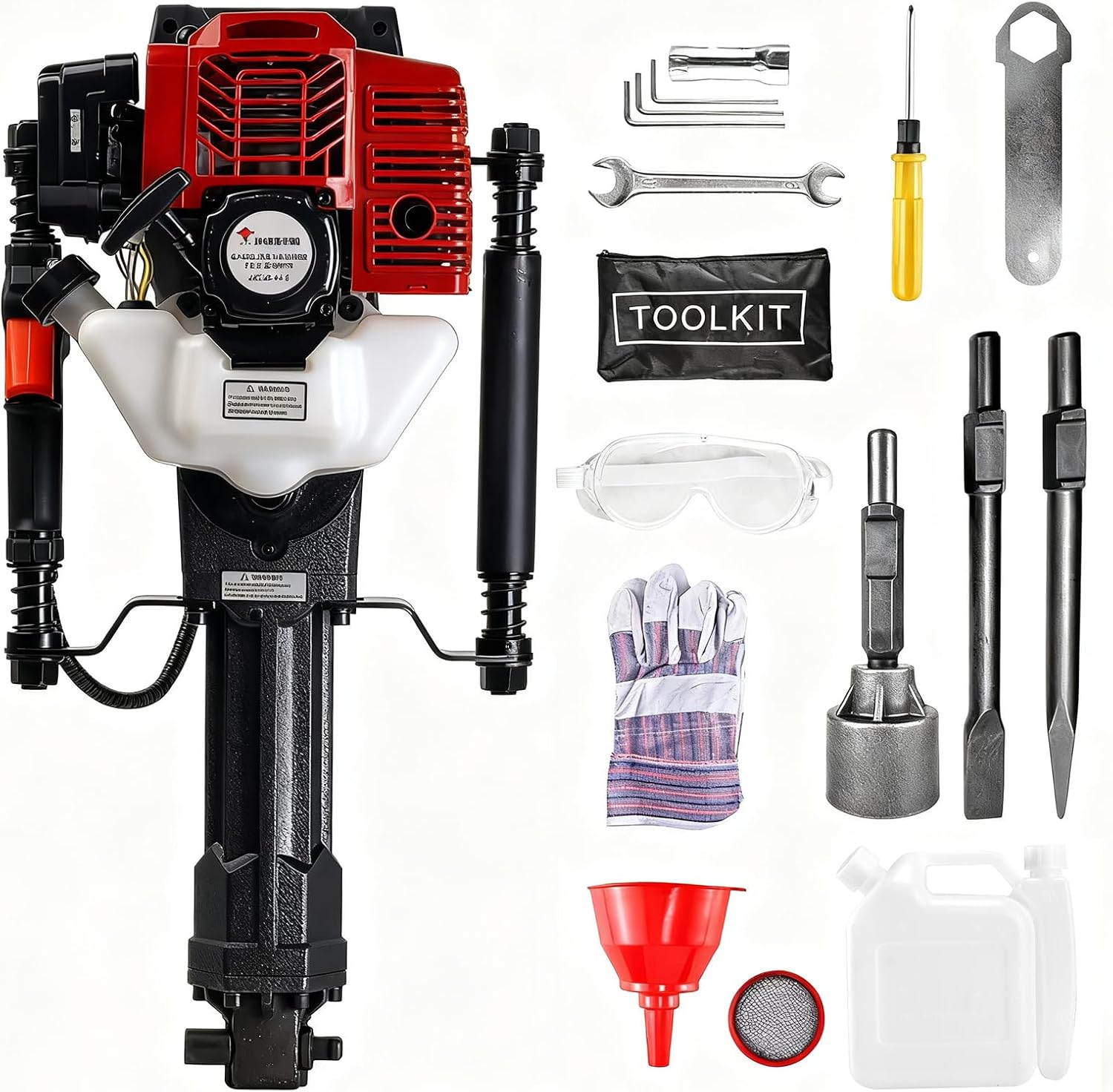 JKCHENPRO 52cc 2-Stroke Gas Powered Post Driver & Demolition Hammer Combo - Dual Function Pile Driver and Jackhammer with 3 Attachments (Chisels & Pile Sleeve) for Fencing & Construction