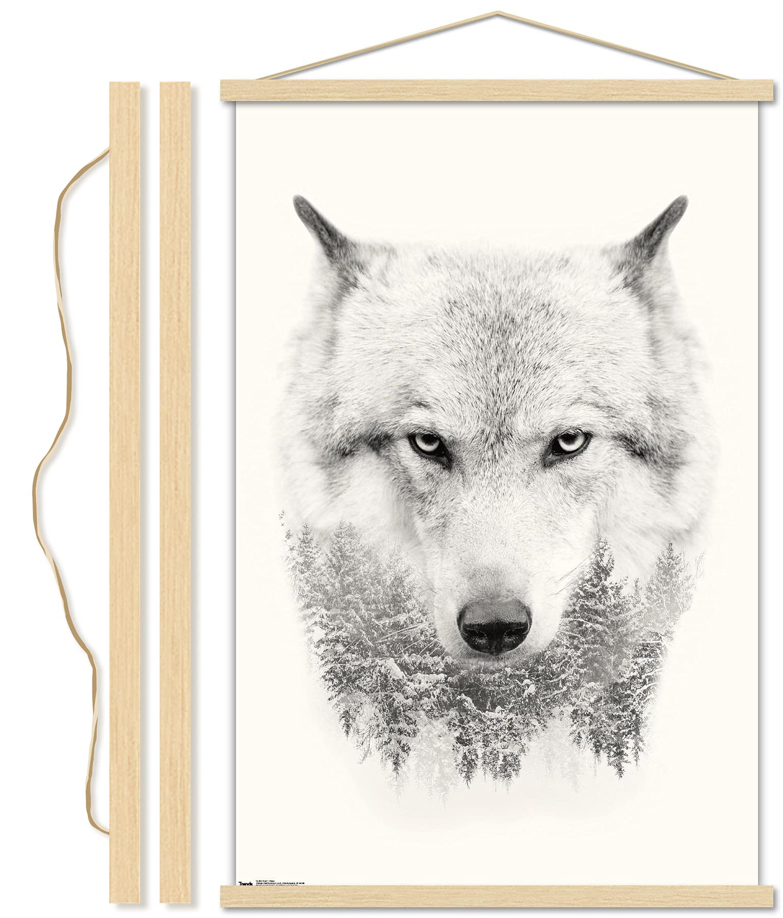 Trends International Wooden Hanging Magnetic Poster Frame with Faux Leather Hanger, 24" x 2" x 0.5", Beech