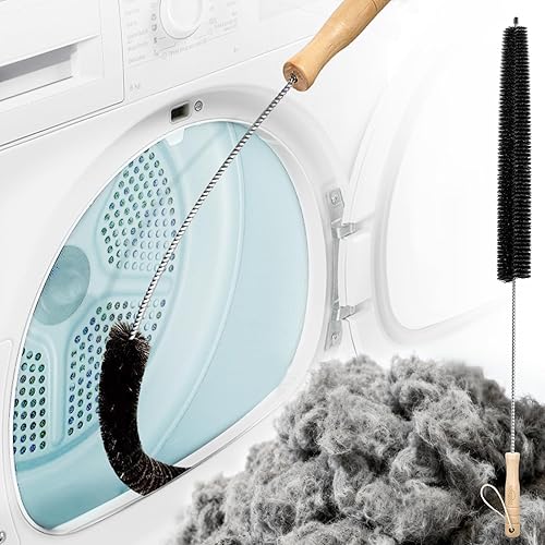 Holikme Kit limpiador de ventilación para secadora - Suministros de limpieza para el hogar, cepillo de pelusa para secadora, cepillo de bobina largo