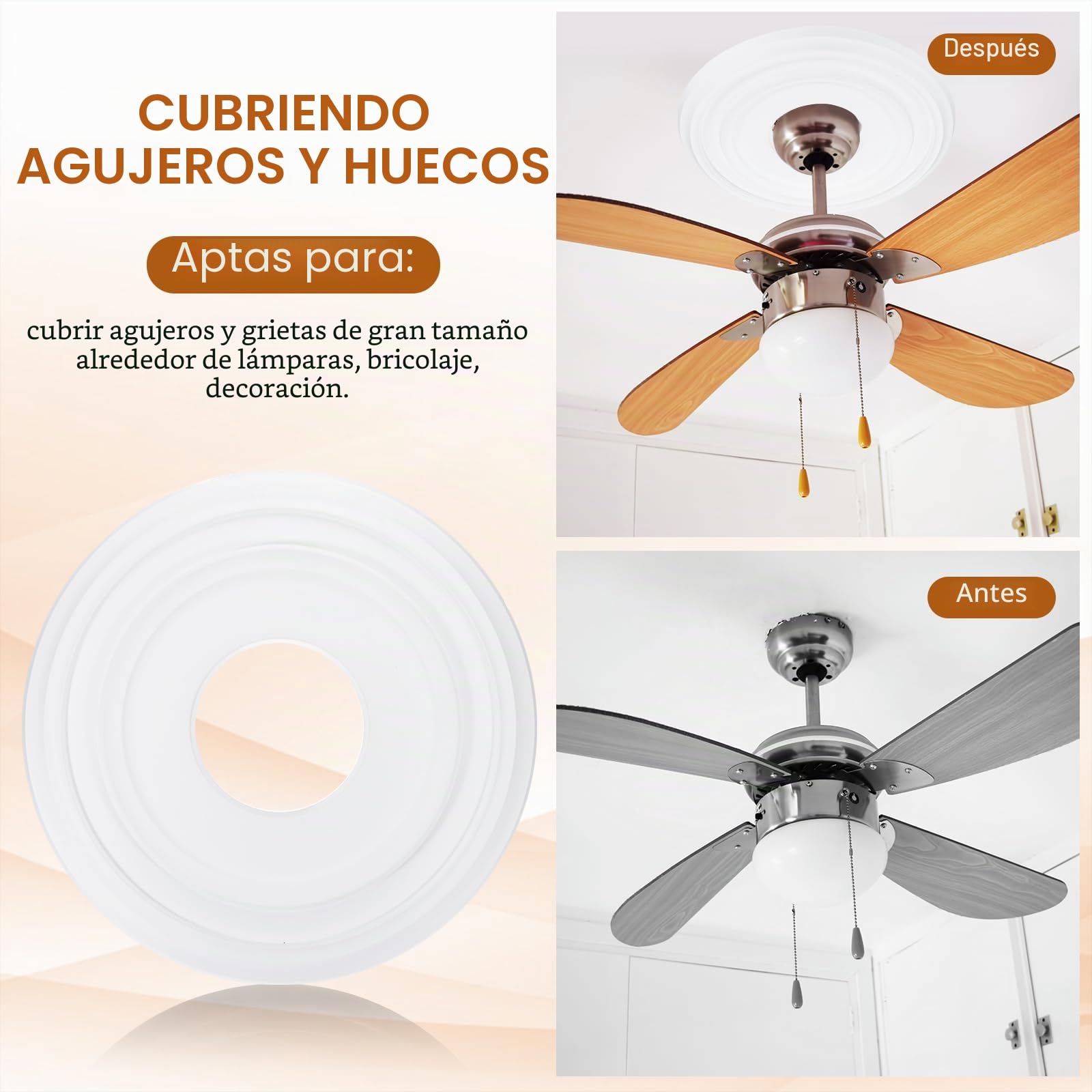 PATIKIL Medallones de Techo, 31x10cm Rosetón de Estuco de Espuma PU Placa de Cubierta Medallón de Araña para Techo Ventilador Pared Lámpara, Estilo Simple, Blanco