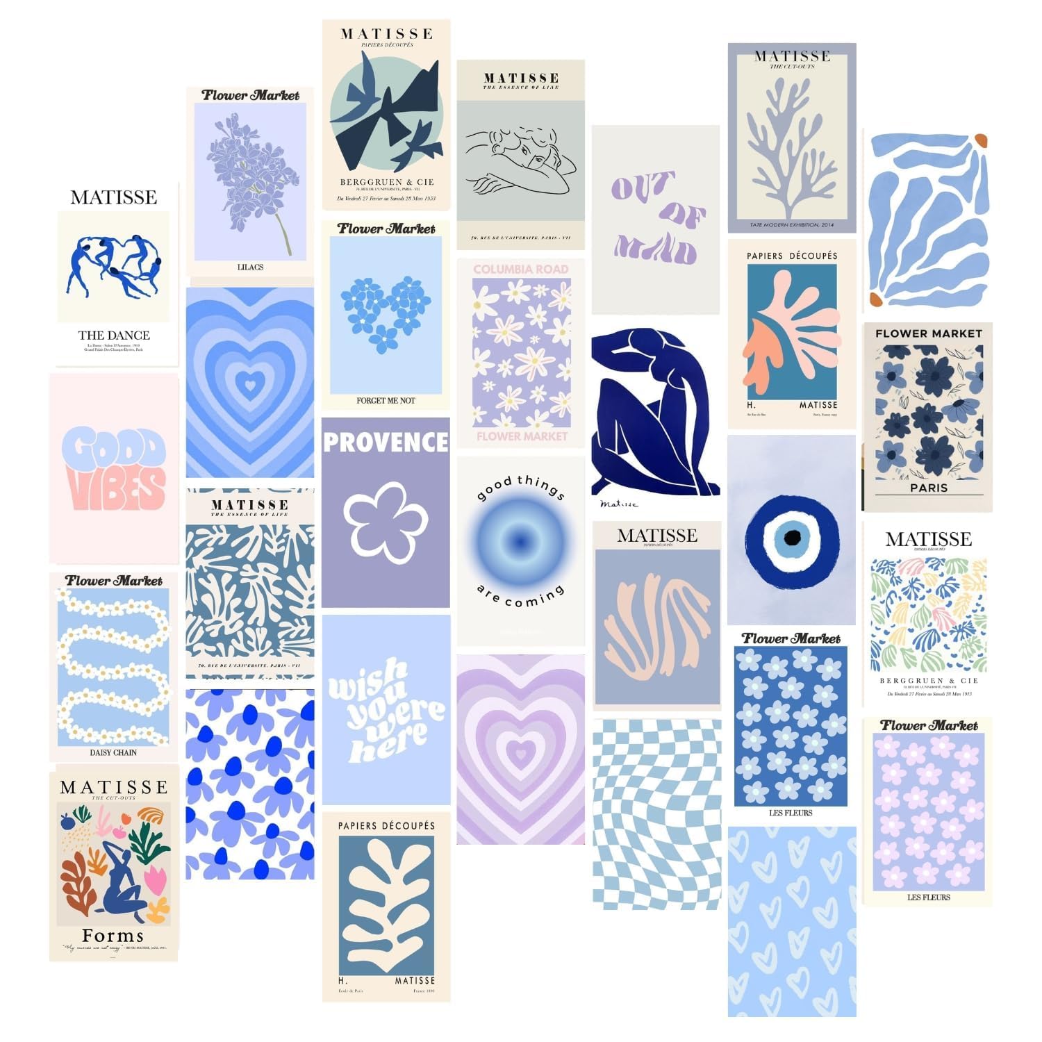 Kitty Cat - Blue Danish Aesthetic Wall Collage Kit for Room Decor | Set of 30