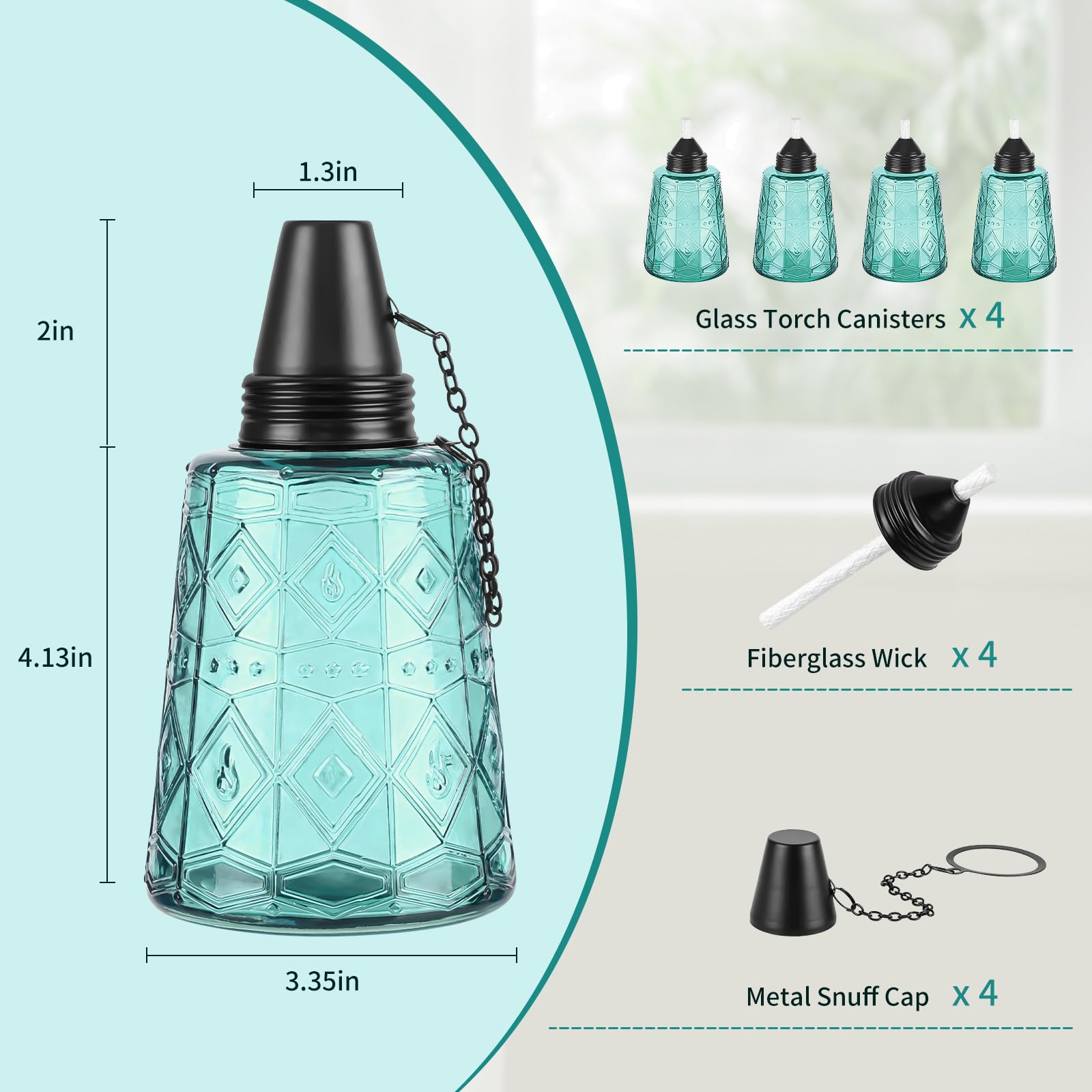 Tischfackeln Für Den Außenbereich – Mehrfarbige Citronella-Fackeln Aus Glas, 4 Stück, 340 Ml, Nachfüllbar