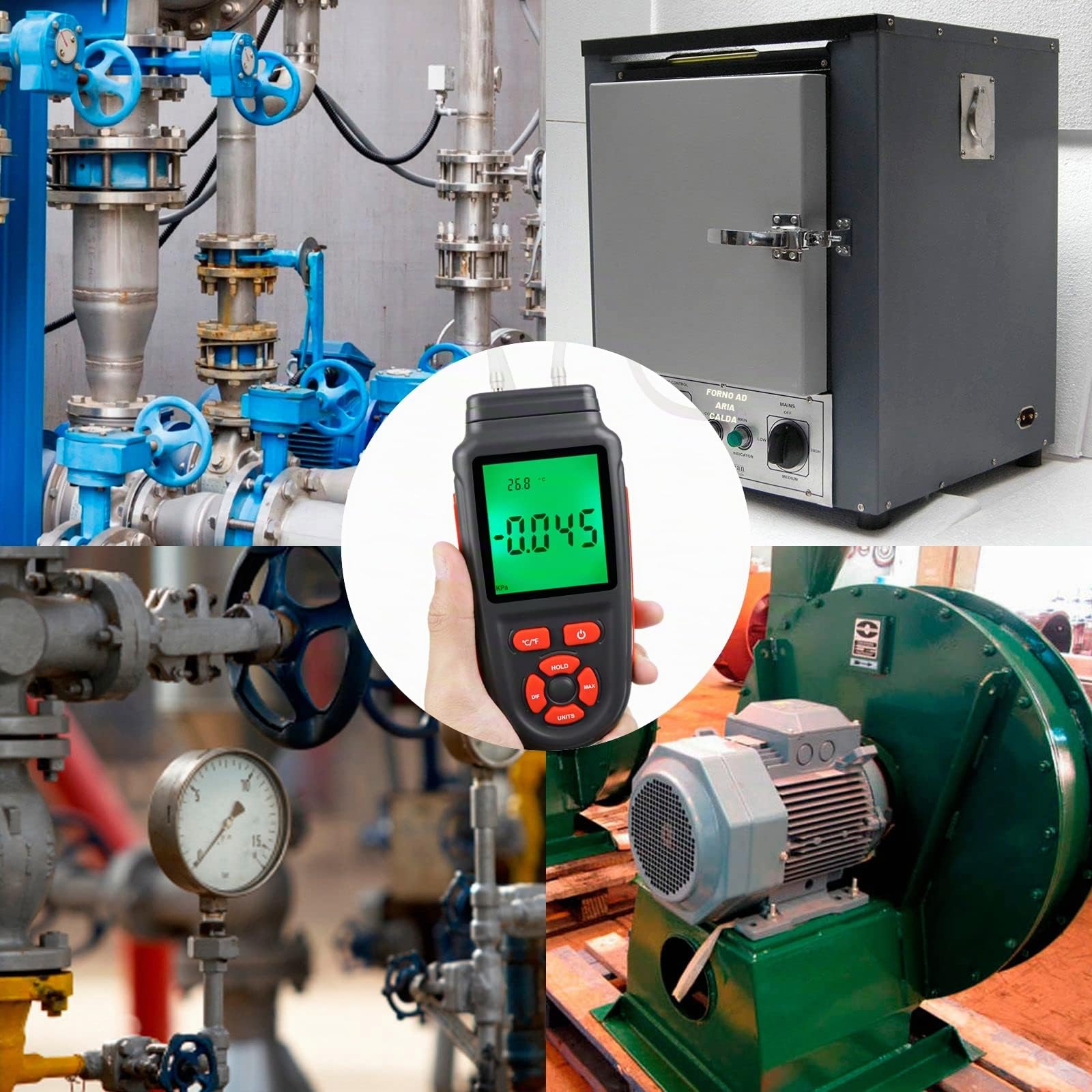 Manometro Multiplo Della Pressione Dell’Aria Hvac ± 2.000 Psi Con Registrazione Dei Dati E Retroilluminazione (12 unità)