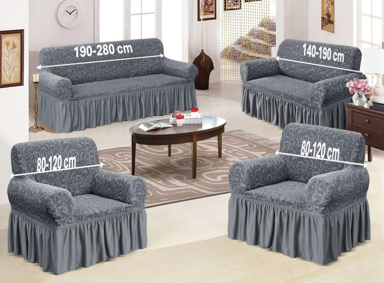 Fabienne Woven Jacquard Fabric 4-Piece Sofa Cover Set Seven Seater
