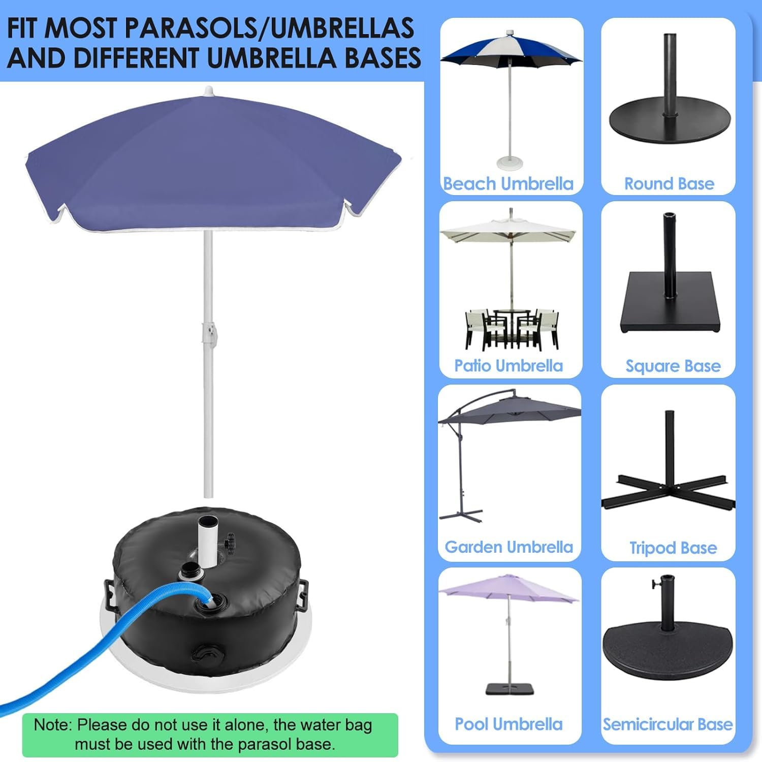 SkyFace Podstawowa torba na wodę, wypełniona wodą podstawa parasola, okrągła podstawa stojaka na parasol tarasowy z 2 trwałymi uchwytami, przesunięty, wspornik na zewnątrz, taras, plażę, wspornik lub