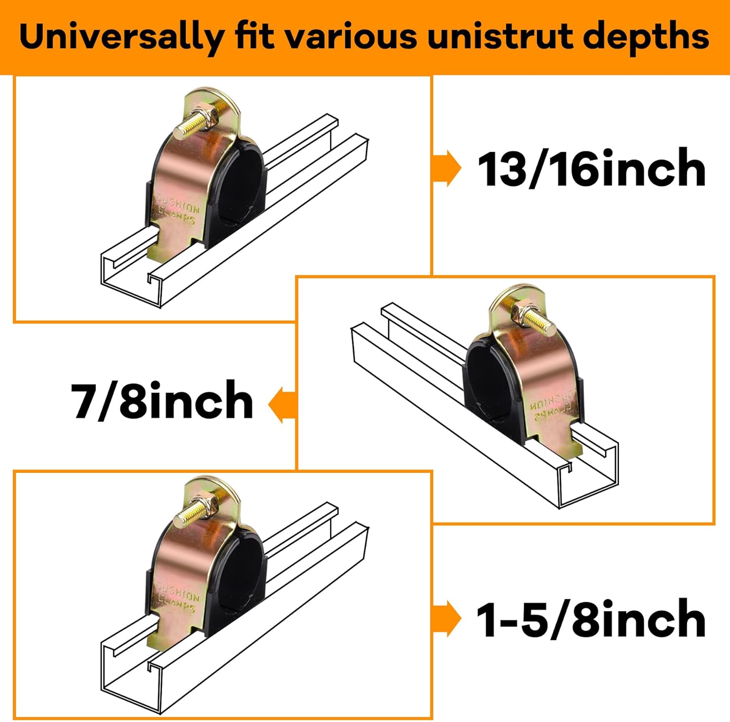 LBG Products 6 Pack Rubber Cushion Strut Clamp, 2-5/8" OD Pipe Strut Clamps for Mounting Copper Piping,PEX Pipe,CVPC Tubing,Heat Resistant Mount Strut Clamp,Easy Installation with Bolts and Nuts