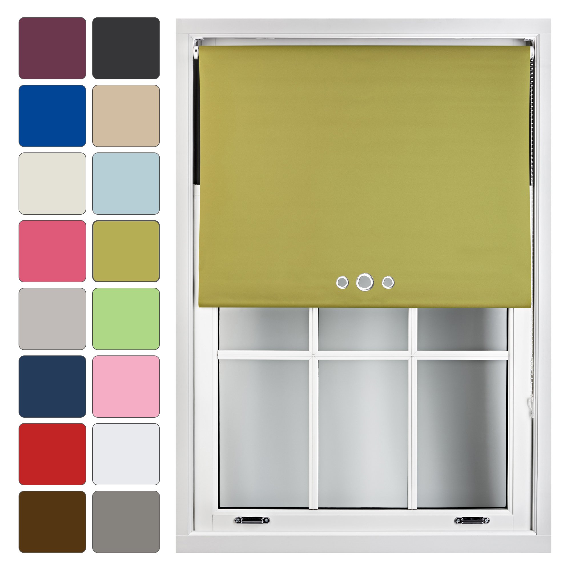 FURNISHED Blackout Roller Blind with Triple Eyelets Made to Measure, Green, 120W x 210H cm