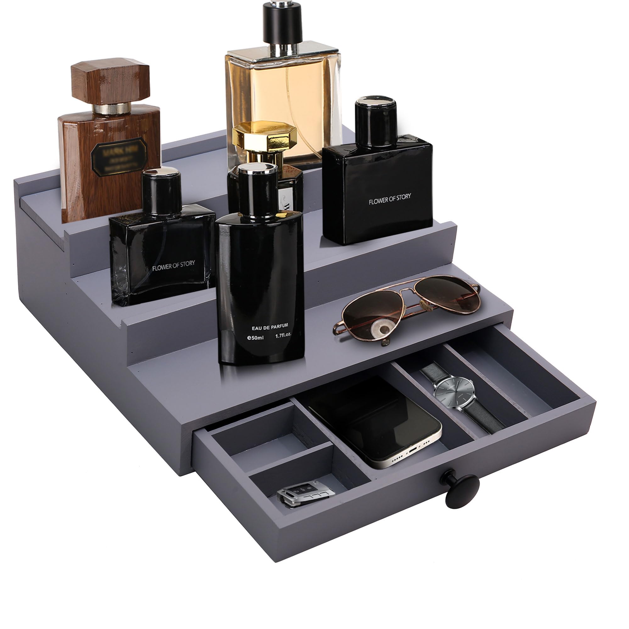 Wooden Cologne and Perfume Organizer with Hidden Compartments
