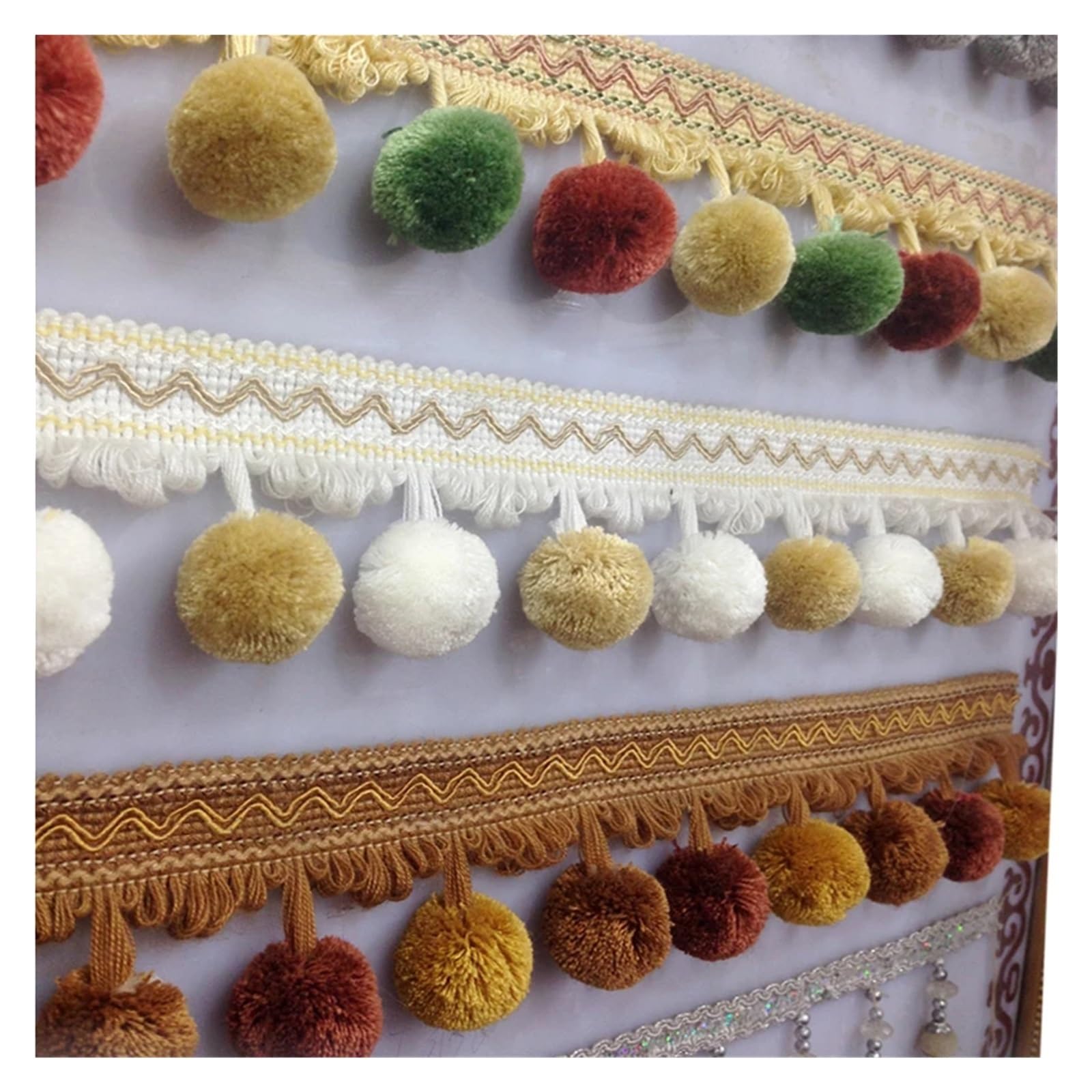Garniture à Franges avec Perles Garniture de rideau en dentelle 2M, boule peluche, pompon, cheveux, frange, ruban, écharpe, robe, bord nappe, bricolage, couture(5)