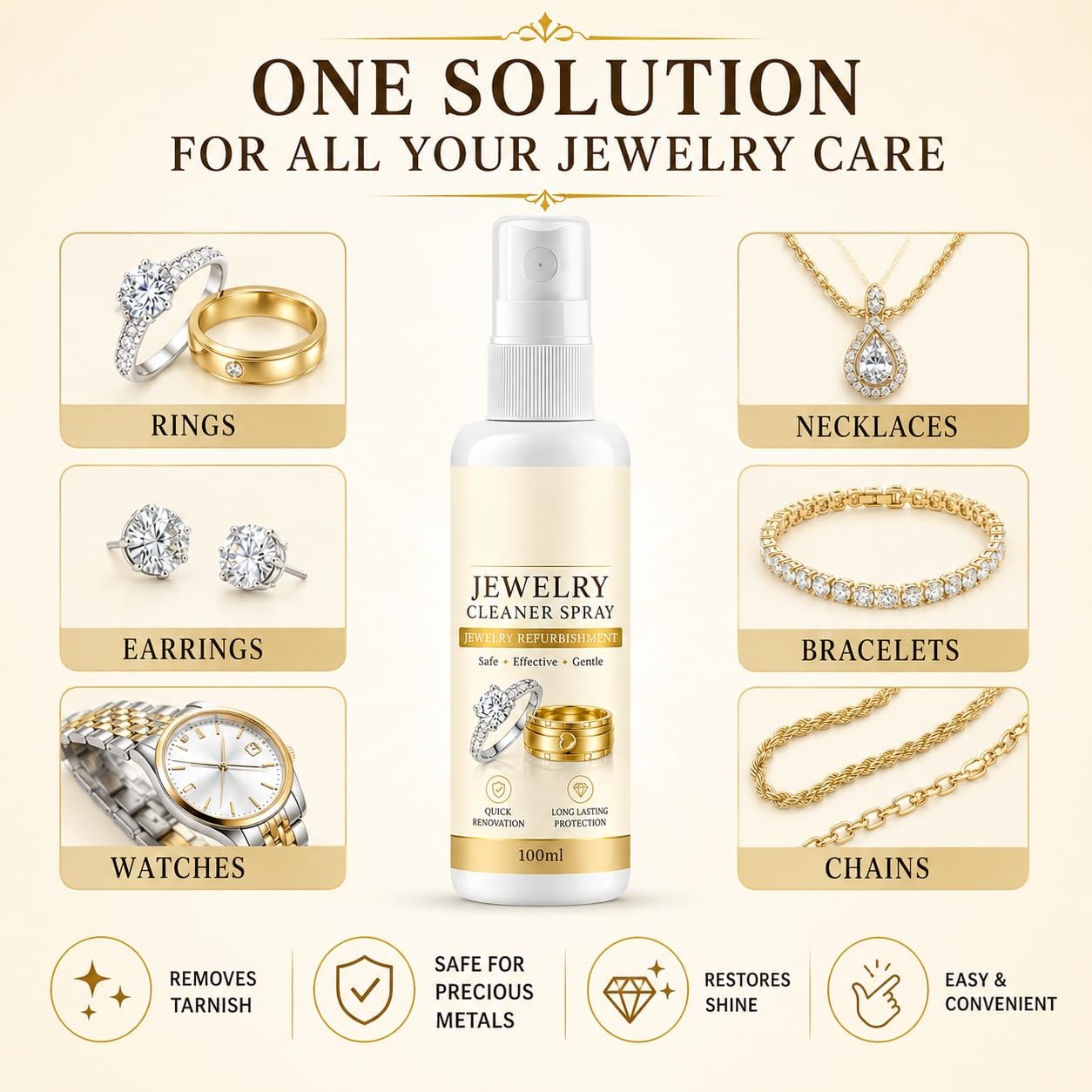 Antioxidatives Schmuckreinigungsspray, Silberpolitur für Schmuck, Ring- & Diamantenreiniger, Sofortglanz in 1 Minute, für Edelsteine ​​und Stahluhren, langanhaltender antioxidativer Schutz (6pcs)