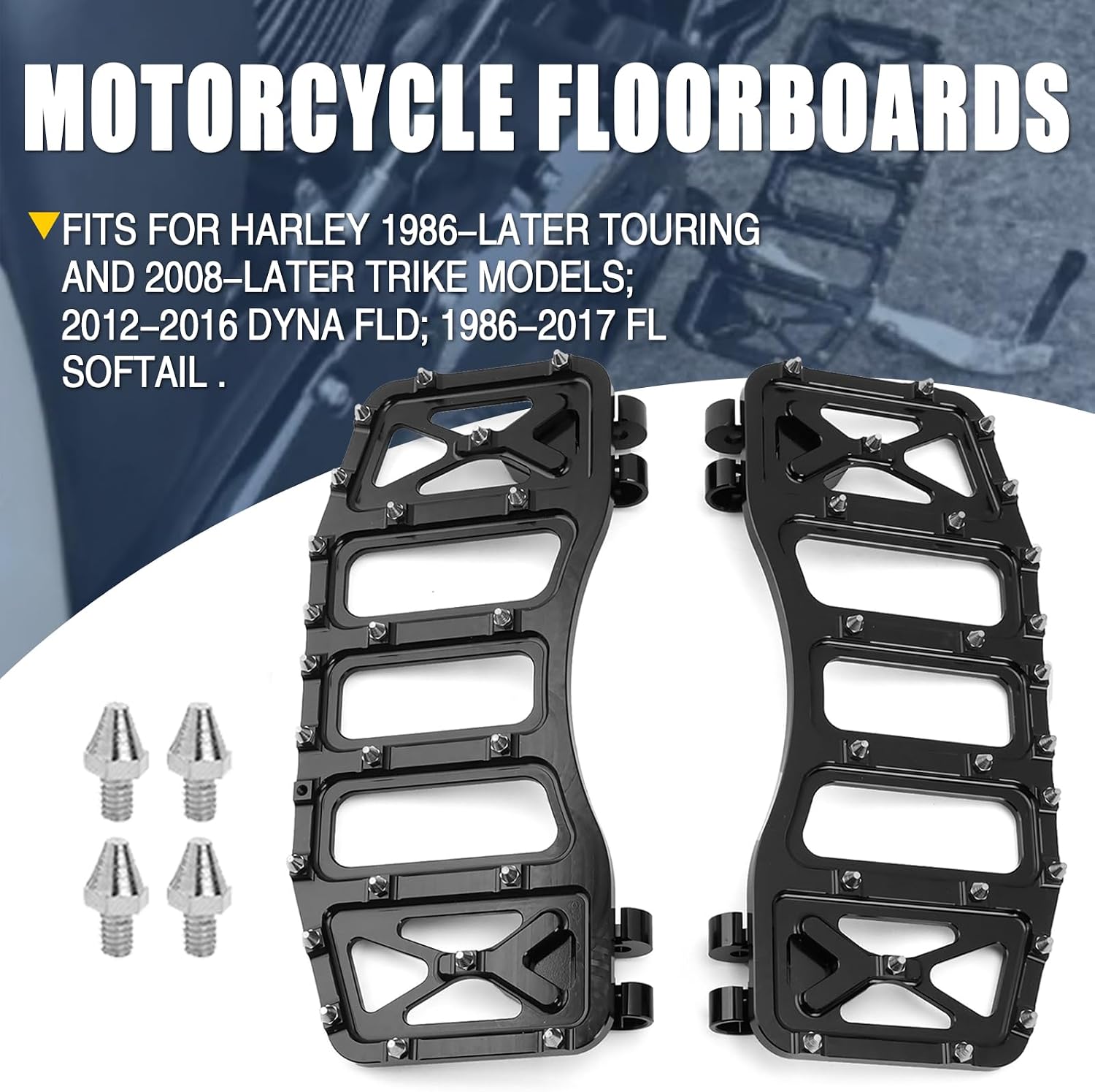 Motorcycle Mini Floorboards MX Wide Foot Pegs Spike for 86-Later Touring Road Glide Street Glide Road King Electra Glide Trike 12-16 Dyna FLD 86-17 Softail Breakout Fat Boy (Black Silver)