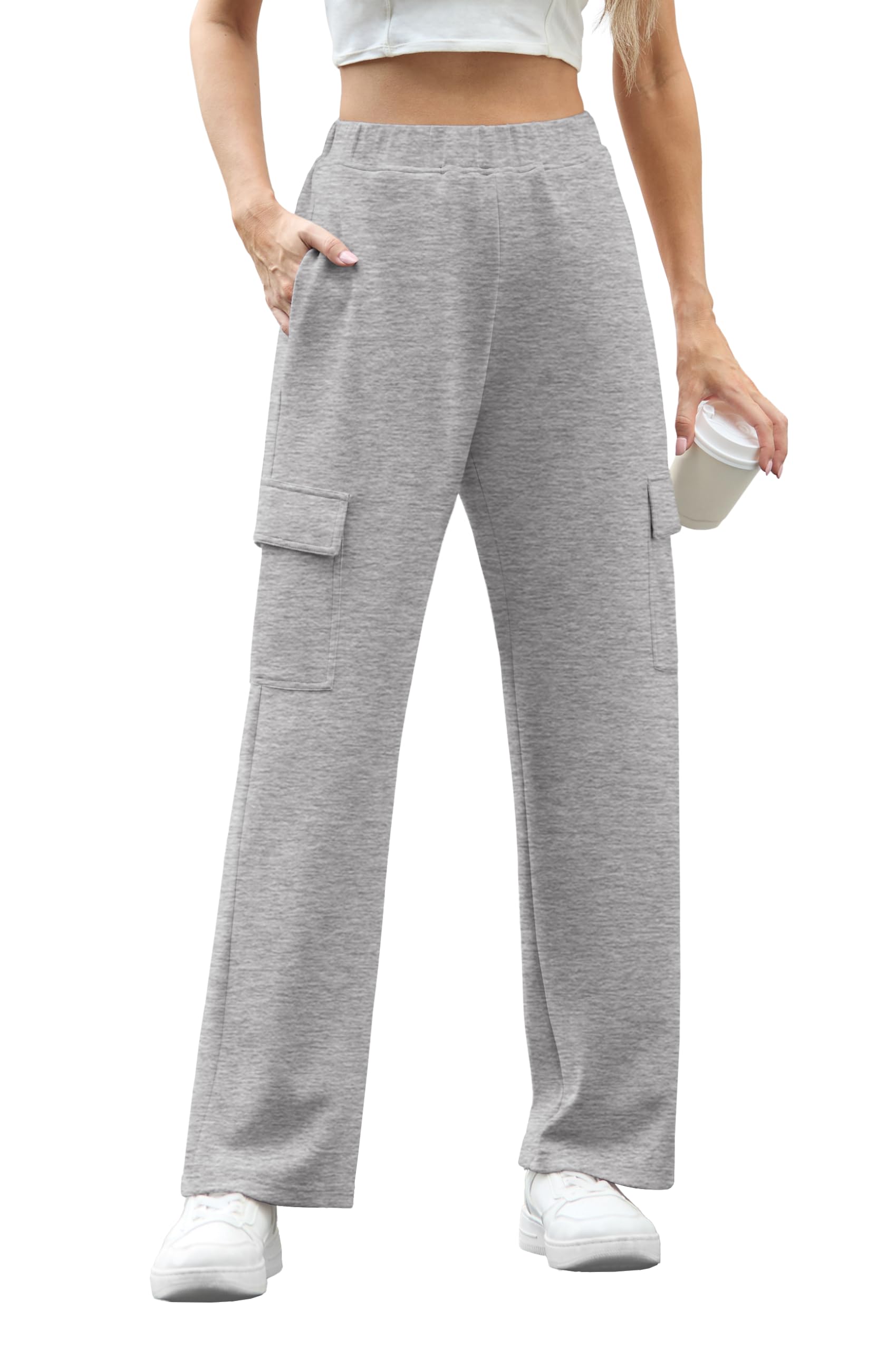 IWOLLENCE Womens Cargo Sweatpants Baggy Wide Straight Leg Sweats Pants with Pockets