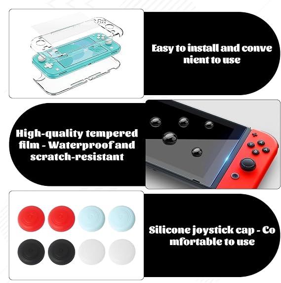 for Nintendo Switch Lite Case and 8 Pcs Thumb Grip Caps, Shock-Absorption Anti-Scratch for Switch Lite Case with Nintendo SwitchLite 2019