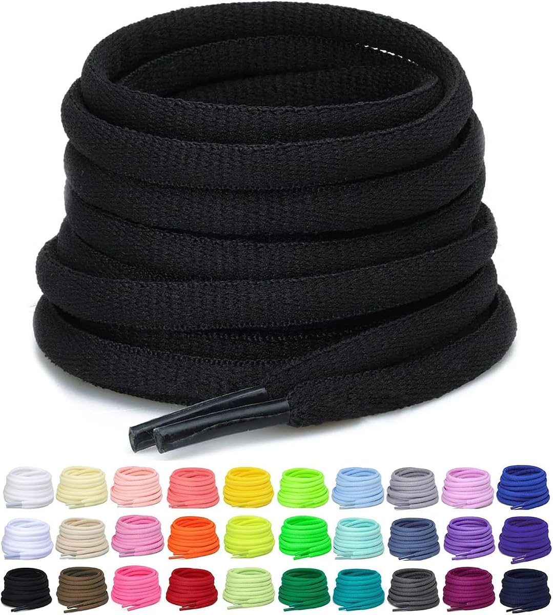 2 pares de cordones ovalados para zapatos deportivos, cordones de 1/4" | Antielásticos y difíciles de aflojar. Cordones semicirculares resistentes, 33 colores vibrantes, cordones de repuesto de 23 a 63 pulgadas para zapatillas deportivas