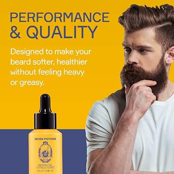 Seven Potions Premium Beard Oil for Men — Jojoba Oil Beard Softener to Nourish Skin, Hair, and Stop Beard Itch — All-Natural, Vegan, Cruelty Free — Citrus Tonic Scent (30ml)