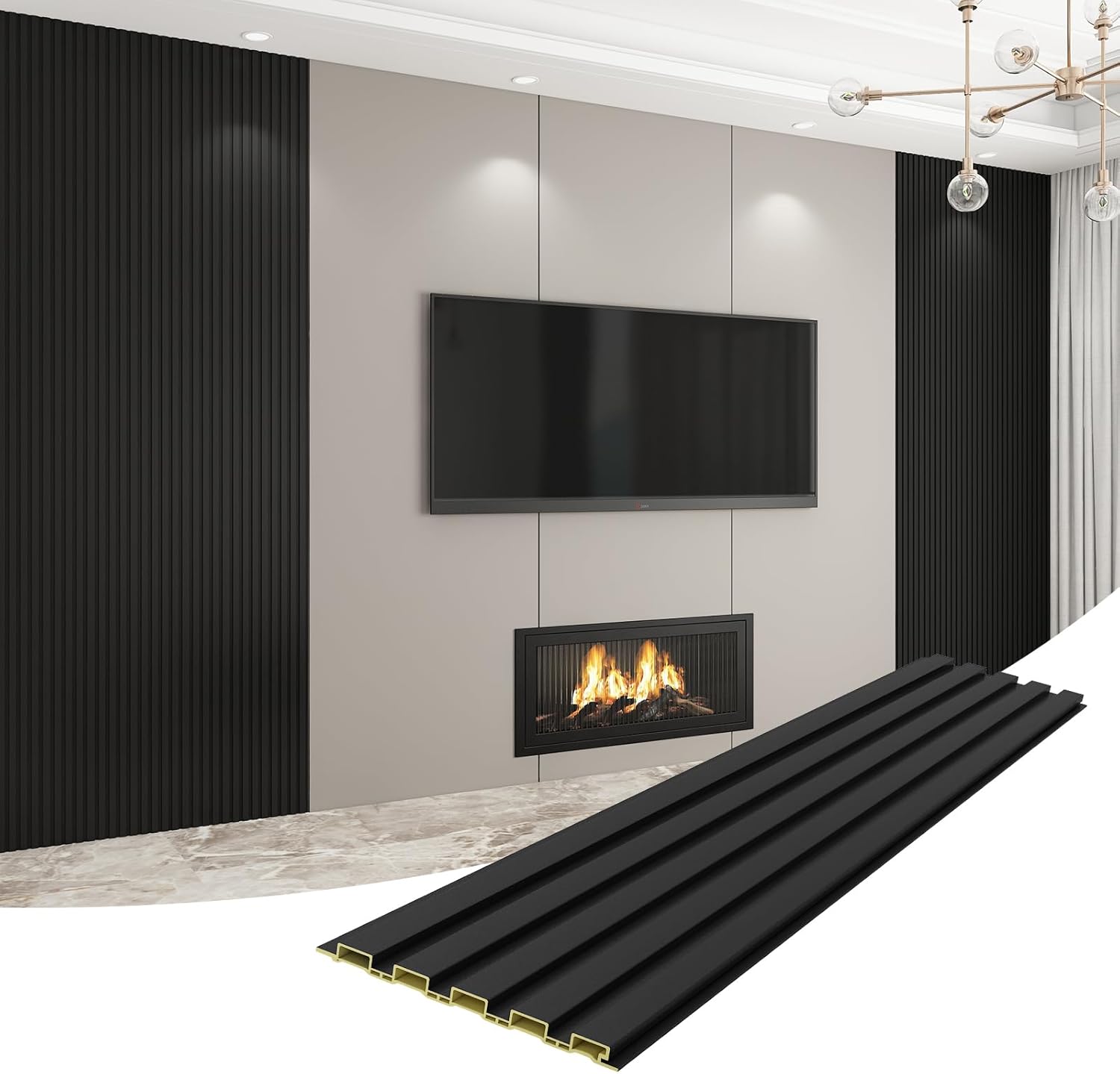 8-pack wpc wall panels 118’’ x 6.3’’ 3d slat wall panel acoustic wall paneling for interior wall decor tv background kitchen bedroom black wplg-bk-118