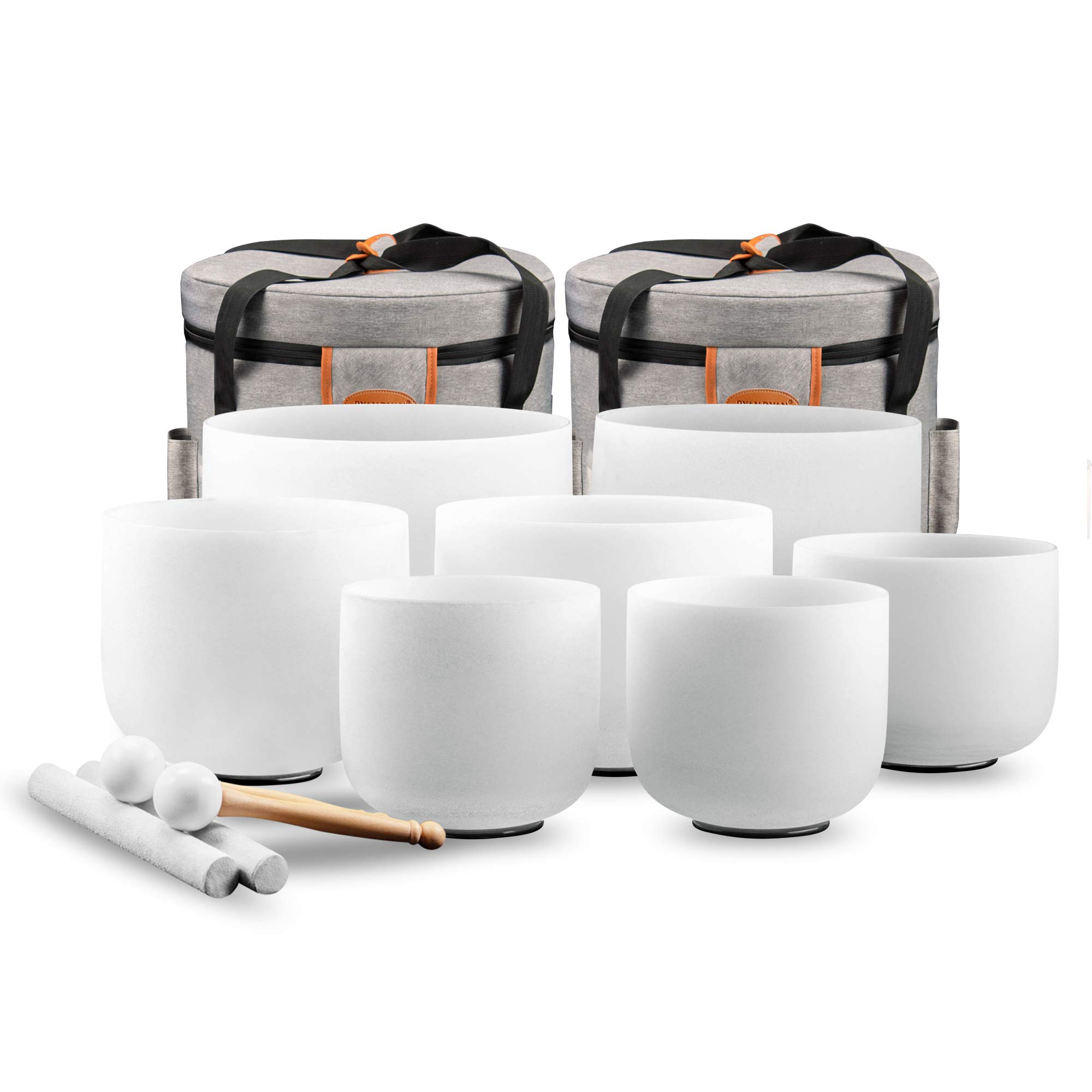 Ryan Dvan432Hz 7-12 inch Crystal Singing Bowl Set of 7 with Free Carrying Case, Frosted Quartz Sound Bowls for Chakra Healing, Meditation,Yoga,Sound Therapy,Mindfulness,Relaxation & Stress Relief
