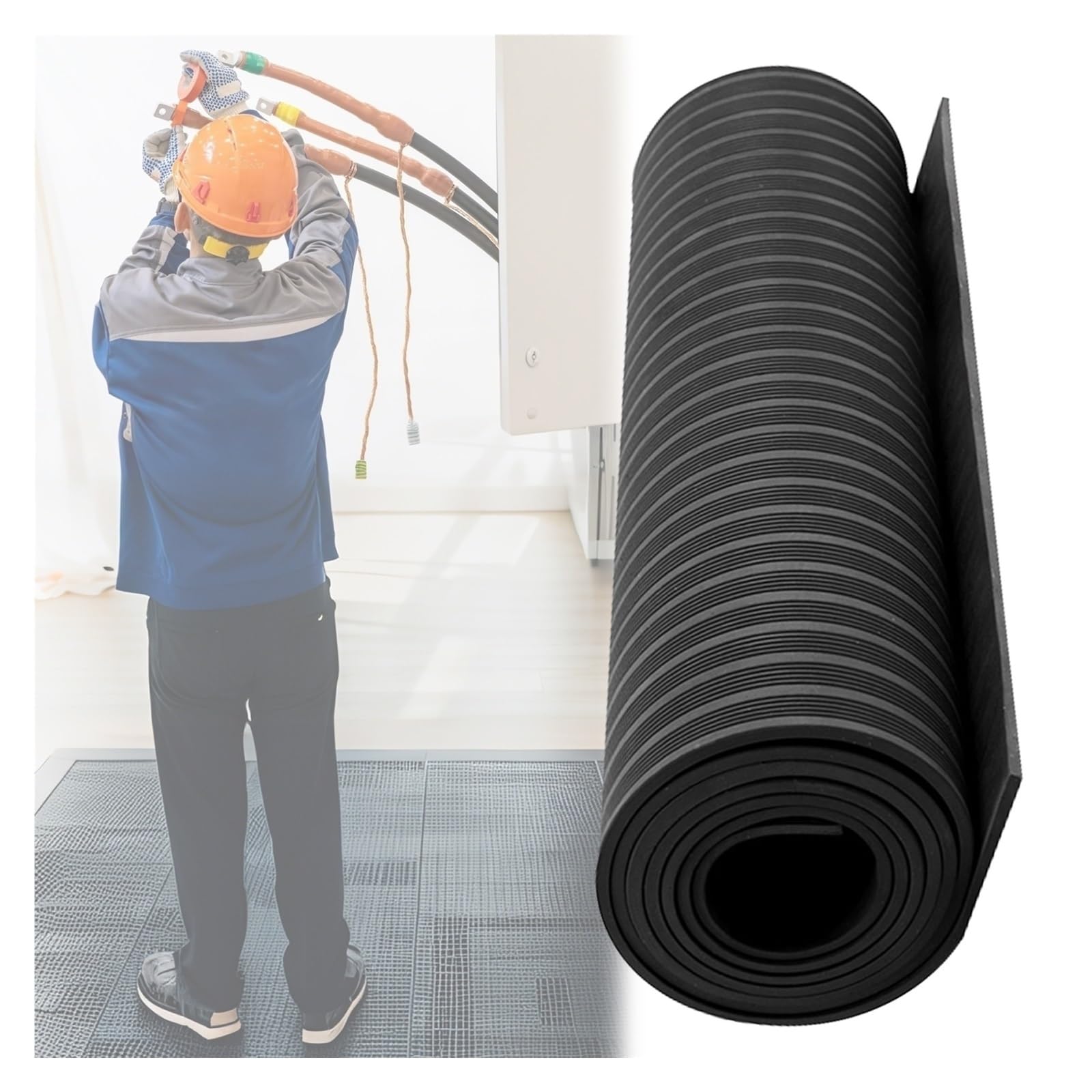 Thickness Insulation Floor Mat, Substation Distribution Room Rubber Mats Insulating for Electrical Safety, Cuttable Black Matting Roll for Factory Workshop Worker(12'x3/16(3.7mx5mm))