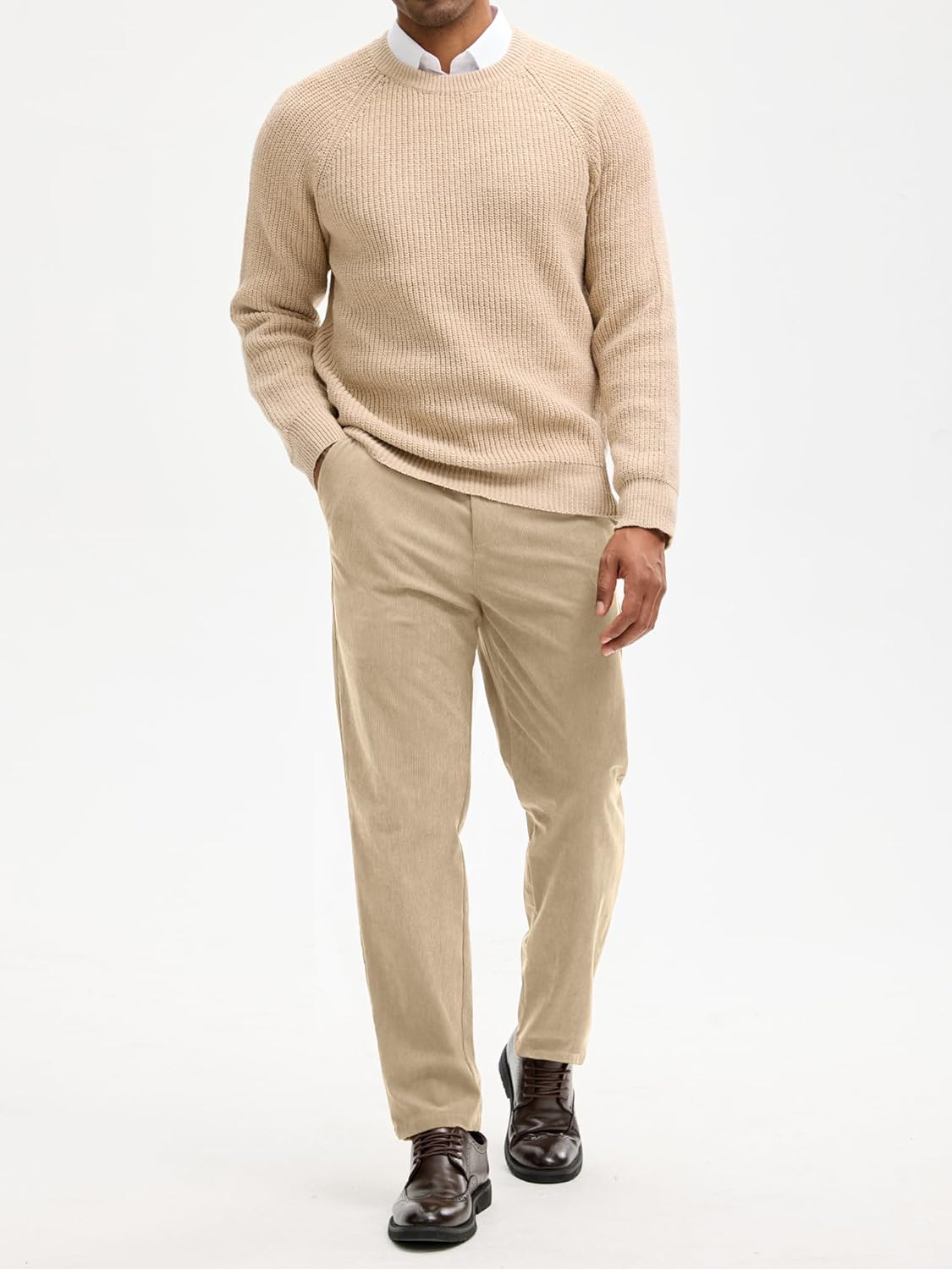 PLEPAN Men's Corduroy Pants - Casual Classic Fit Stretch Elastic Waist Dress Pants - Image 3