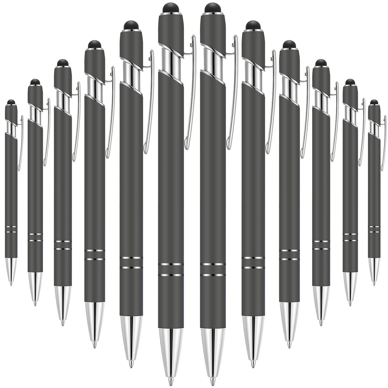 Tenare 12 Pieces 2 in 1 Stylus Metal Ballpoint Pen with Stylus Tip, 1.0 mm Black Ink Ballpoint Pen for Touch Screens(Gray and Silver)