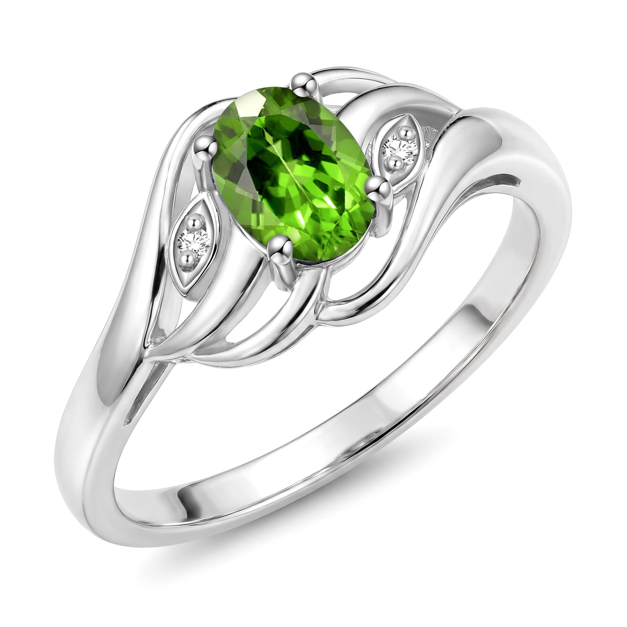 Rylos Ring featuring Classic Style, 6X4MM Birthstone Gemstone, &amp; Diamonds - Elegant Jewelry for Women in Sterling Silver, Sizes 5-10