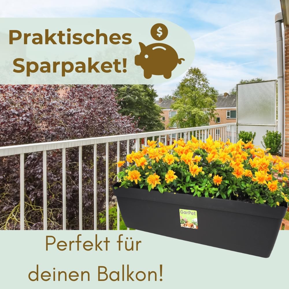GarPet 4er Set Blumenkasten Balkongeländer Balkon Blumenkasten Balkonkasten mit Halterung Balkonkasten Geländerkästen mit Wasserspeicher 50 cm