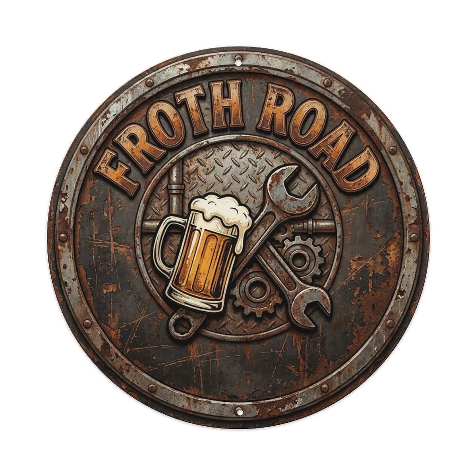 Vintage Beer Rustic Froth Road Retro Bar for Pub Vintage Metal Tin Sign Plaque Wall Decor for Cafe, Club Bar, Office, Garden Metal Poster 8x8Inch