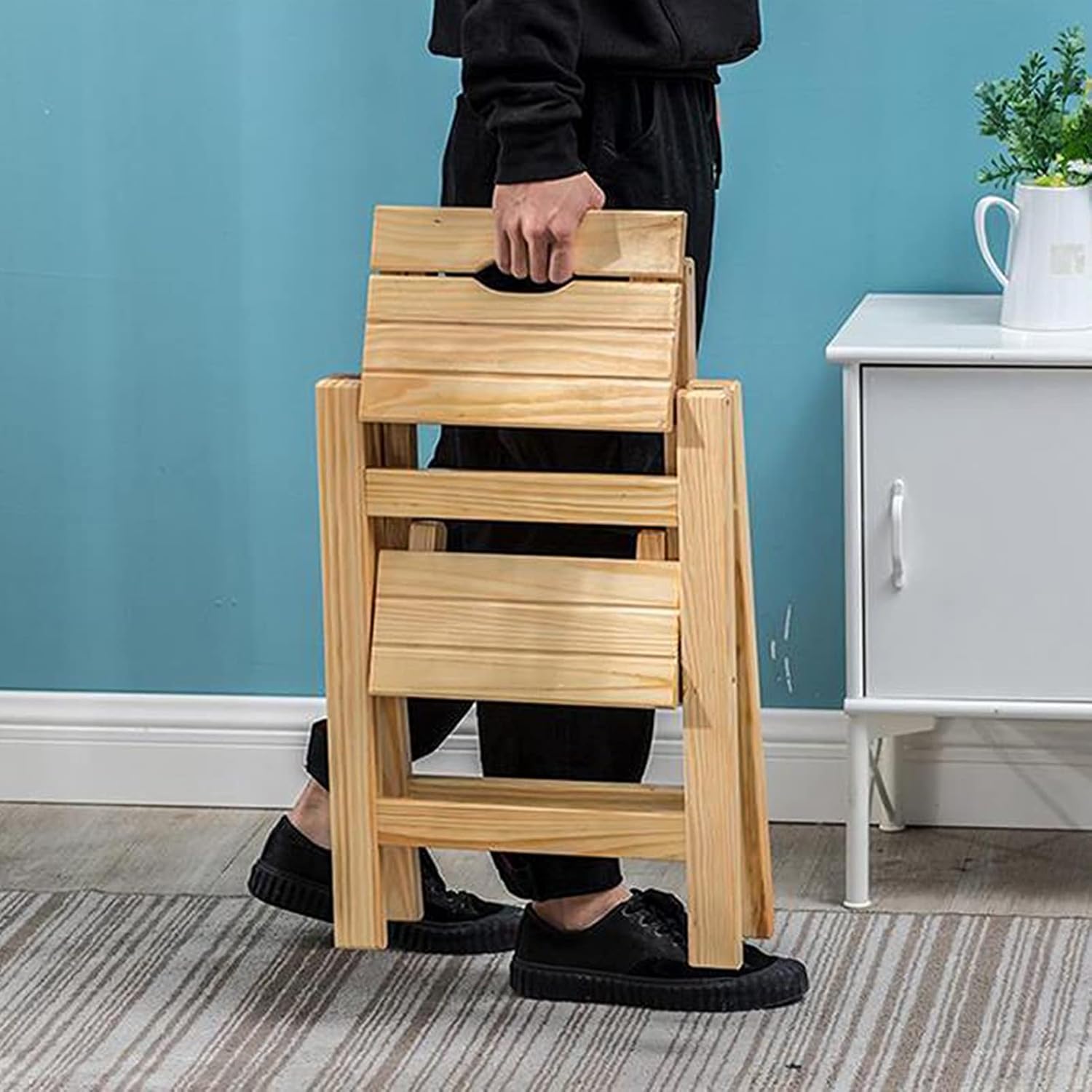 Step Ladder, Portable Folding Anti-Slip Step Stool with Sturdy Wide Pedal, Portable Multi-Use Flower Shelf Plant Stand for Household, Kitchen and Office, 330lb Capacity