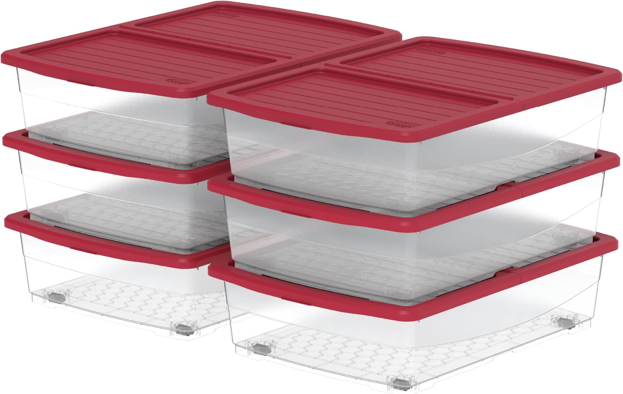 Cosmoplast 45L Clear Plastic Underbed Storage Box with Wheels & Lockable Lid Set of 6