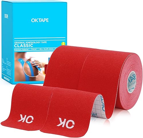 Miniatura 10 de OK TAPE - Cinta de kinesiología (20 tiras precortadas), sin látex, impermeable, cinta deportiva para aliviar el dolor, da soporte y estabilidad a