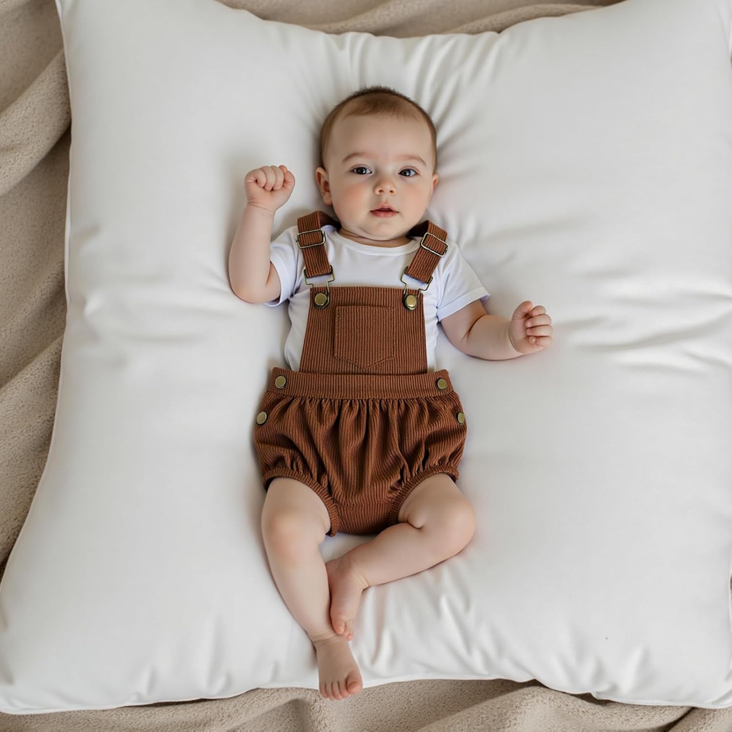 Honganda Infant Baby Boy Girl Corduroy Overalls Romper Sleeveless Straps Button Jumpsuit Unisex Baby Corduroy Overalls - Image 4