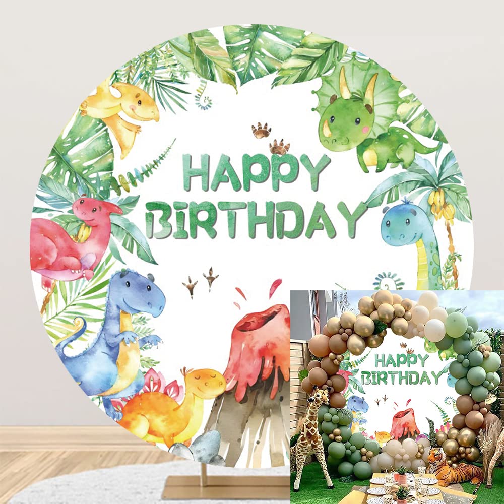 Dinosaurio cumpleaños redondo telón de fondo tema de la selva feliz cumpleaños redondo telón de fondo niño niños dibujos animados dinosaurio fiesta de cumpleaños decoración fotografía fondo