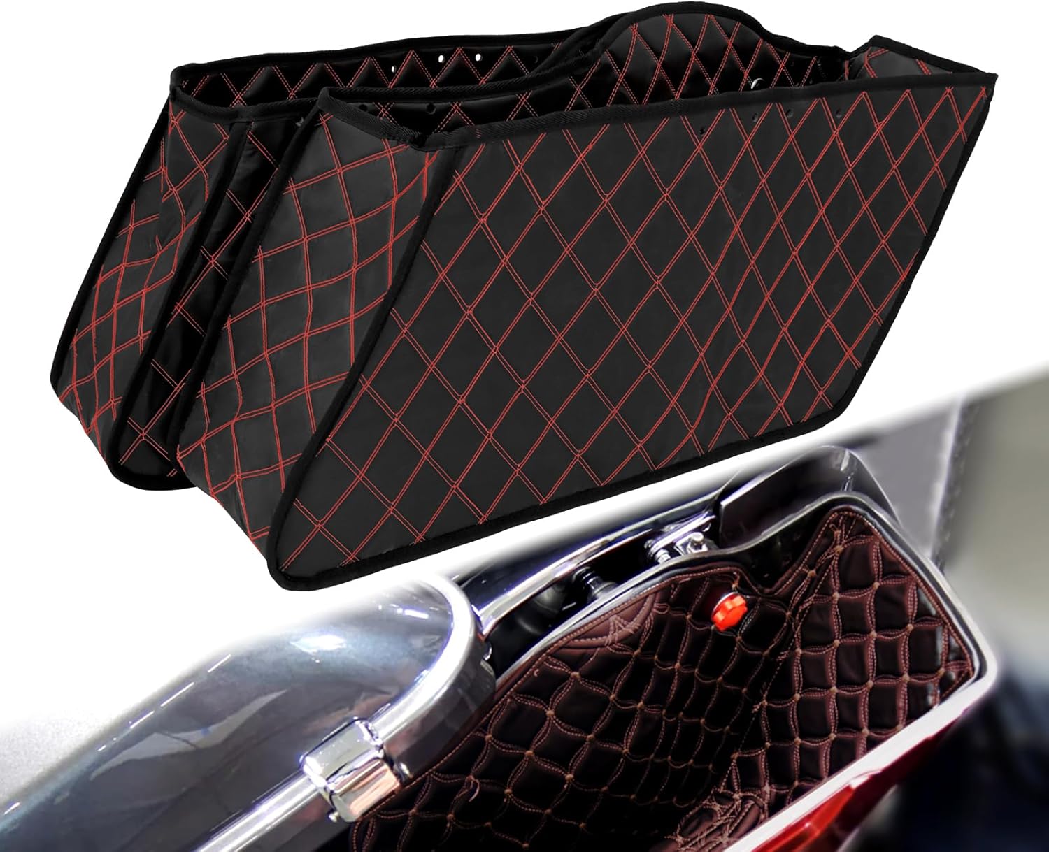 Saddlebag Liners Carpet Insert with White Stitching for Non-Stretched Non-Tapered Hard Saddlebags Fit for Harley Touring Road King Road Glide Street Glide Electra Glide 2014-2023