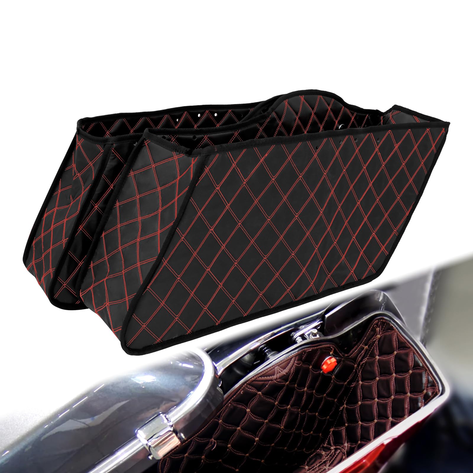 motosikleta Saddlebag Liners Carpet Insert with Red Stitching for Non-Stretched Non-Tapered Hard Saddlebags Fit for Harley Touring Road King Road
