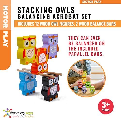 Miniatura 3 de Discovery Toys Juego de acróbatas de equilibrio de madera de búhos apilables | Aprendizaje impulsado por niños | Juguete STEM para el desarrollo de