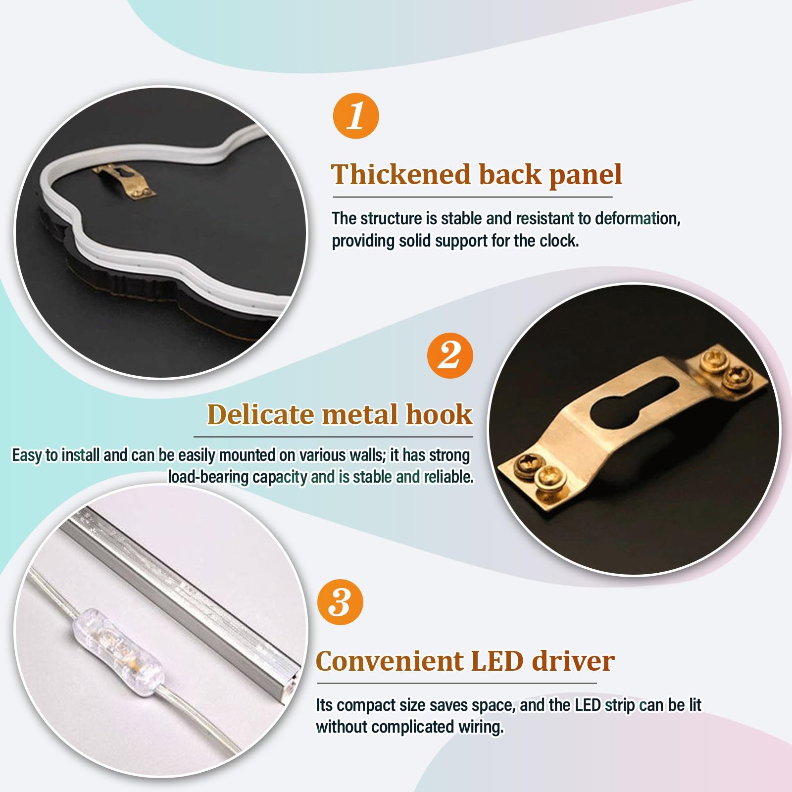 Orologio decorativo da parete 3D, orologio creativo silenzioso con luce LED, scultura decorativa moderna per soggiorno, camera da letto, ufficio, corridoio, ingresso