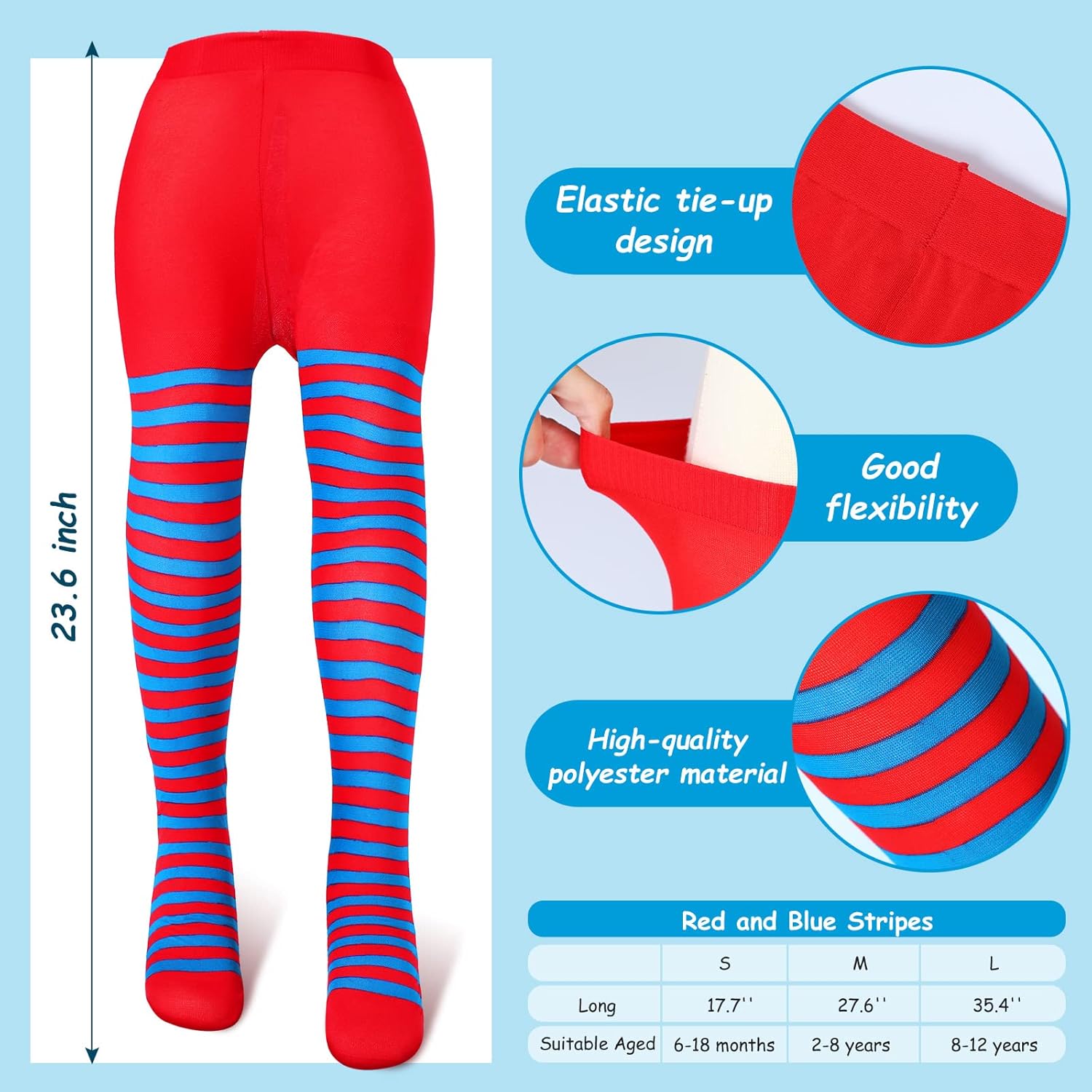 Janmercy 3 Pcs Tulle Tutu Costume Accessories Set Tutu Skirts Blue Wig Full Length Striped Tights Halloween Girls Costumes - Image 6