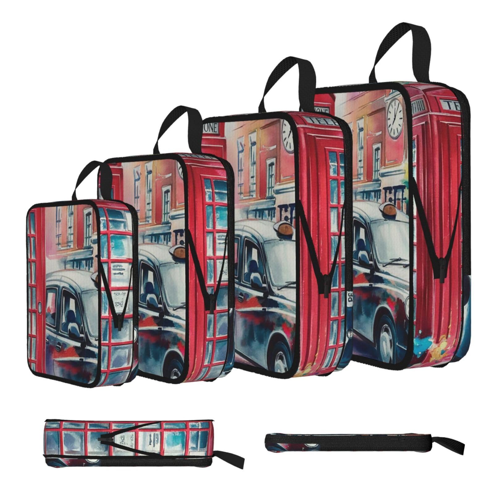 Red Mailbox Pattern Print Packing Cubes for Travel Space Saver Bags, Compression Packing Cubes Set of 4, Expandable Luggage Organisers, Suitcase Organiser Bags