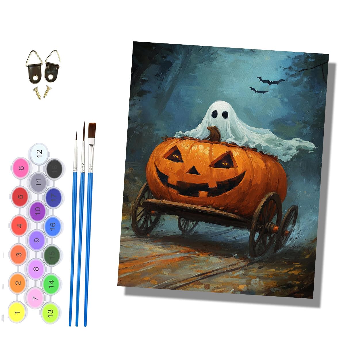 HONGPZH Paint by Numbers for Adults and Beginner Painting by Number Without Frame Oil Paintings on Canvas House Wall Decor 16x20in The Ghost in the Pumpkin Carriage